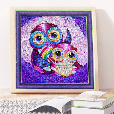 Diamond Painting Kit featuring a colorful owl design with vibrant sparkling details